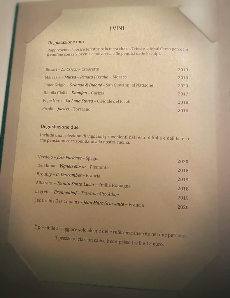 Argine a Venco Carta dei Vini