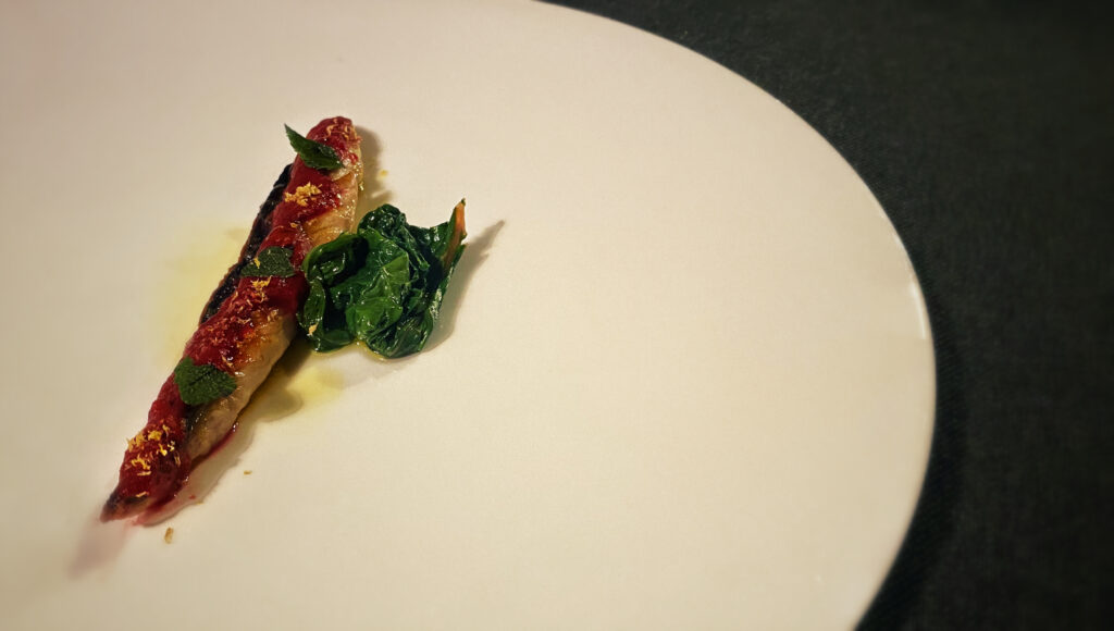 Sgombro al BBQ, barbabietola e borragine