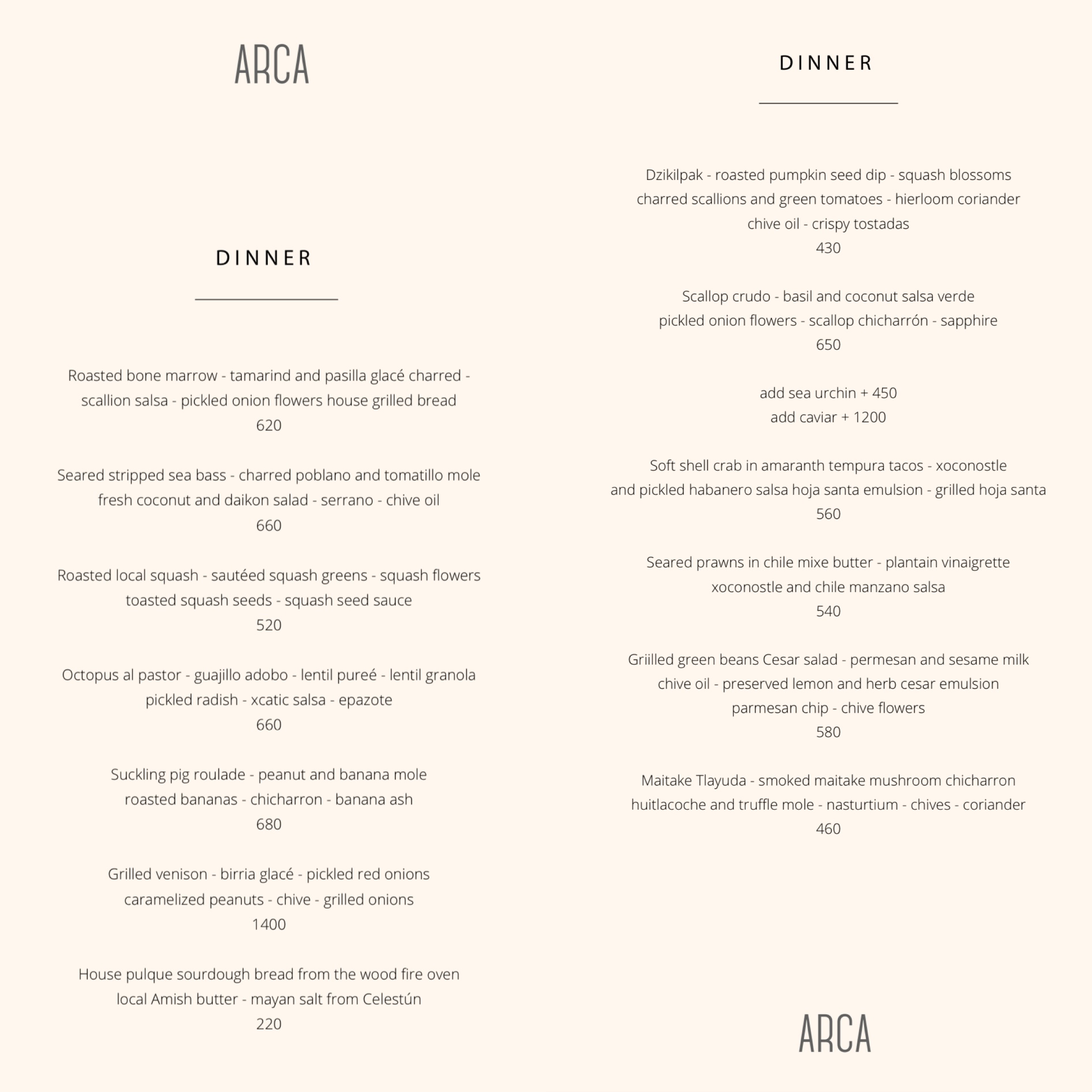 Arca Tulum Menu - Enoplane.com