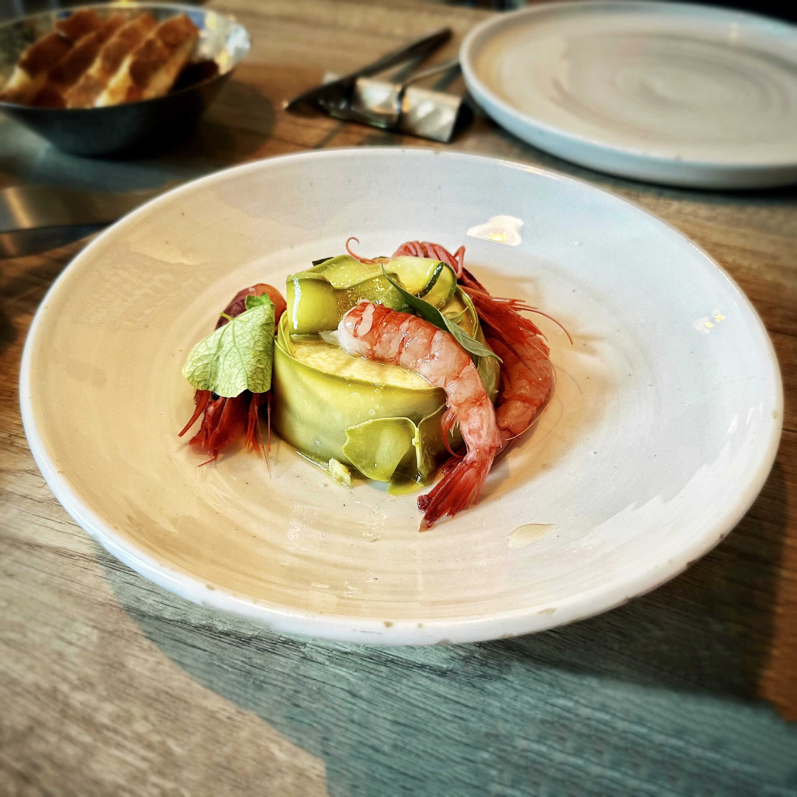 Coxinendi ristorante, Sanluri - Ricotta di Ceci, Zucchine Marinate e Gamberi Rossi