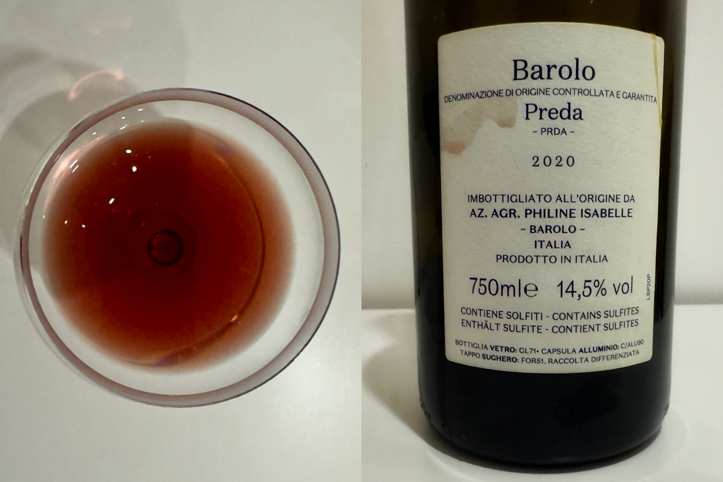 BAROLO Preda 2020 di PHILINE ISABELLE (Dienger) - Colore e retro