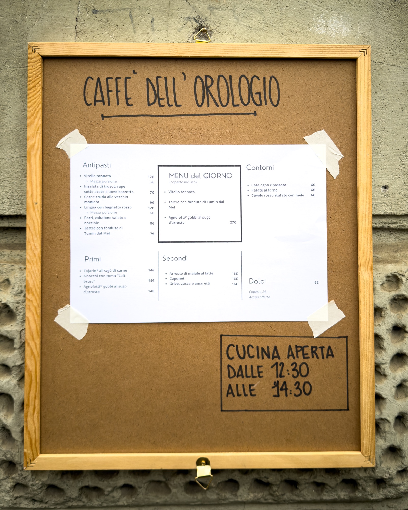 CAFFÈ DELL'OROLOGIO: l’ode non à la mode alla resistenza di una piola a San Salvario - Menù CAFFÈ DELL'OROLOGIO: l’ode non à la mode alla resistenza di una piola a San Salvario - Menù
